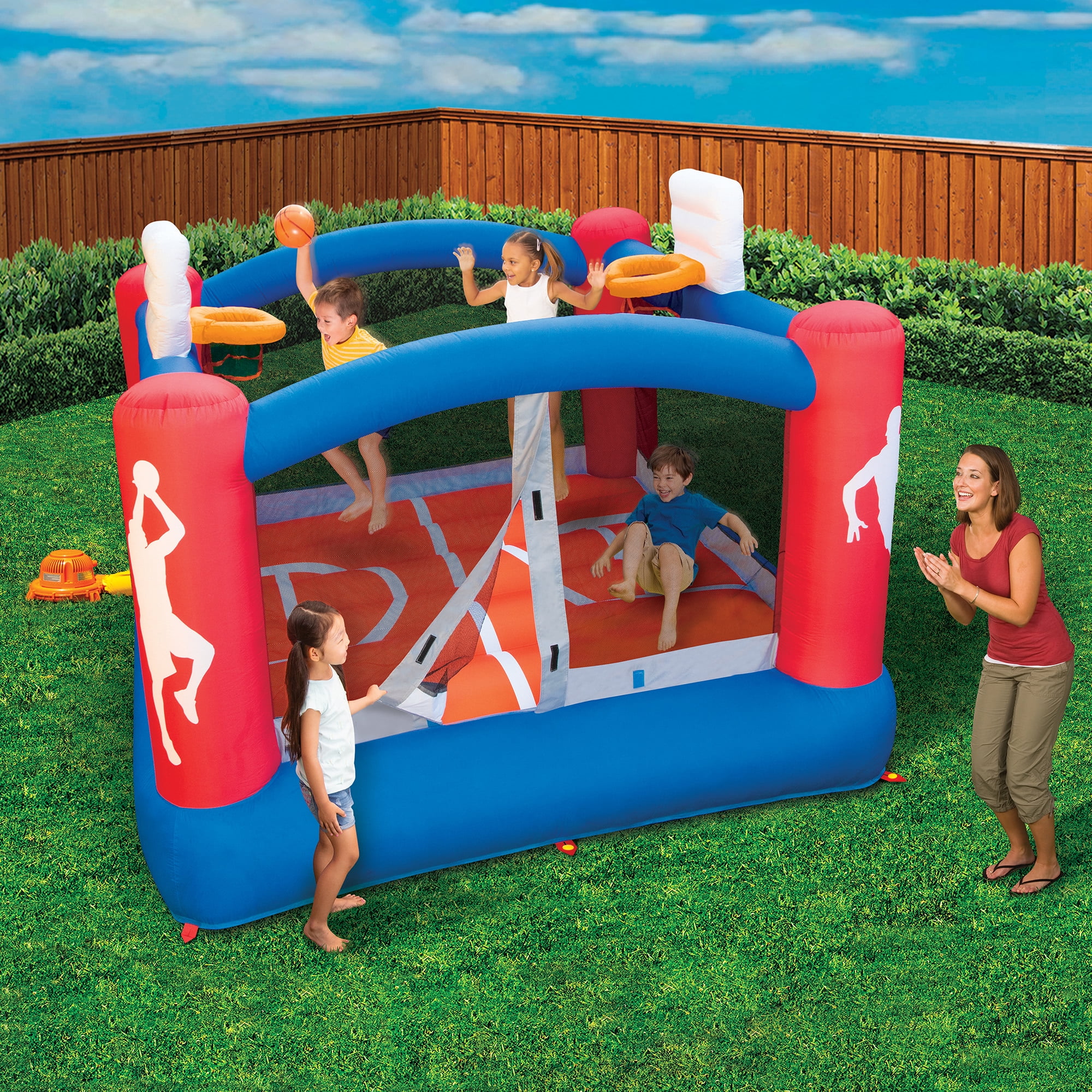 Banzai Inflatable Slam Dunk Sports Bouncer with 2 Hoops