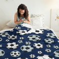 thumbnail image 3 of Soccer and Dot Blue Pattern Soft Sherpa Fleece Throw Blanket, Warm Cozy Plush Blanket for Sofa Bed Couch, All Season, 60"x80", 3 of 5