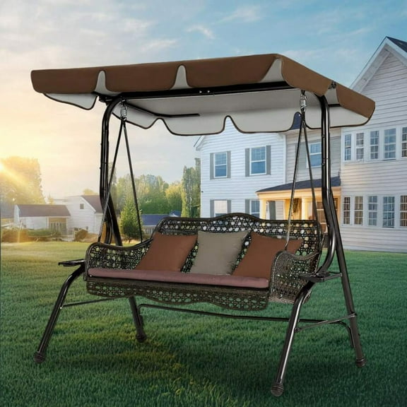 OdorsTT Swing Canopy Cover Replacement  for 3 Seater Outdoor Swing Chair 600D Oxford Fabric Waterproof Top with Tie Straps