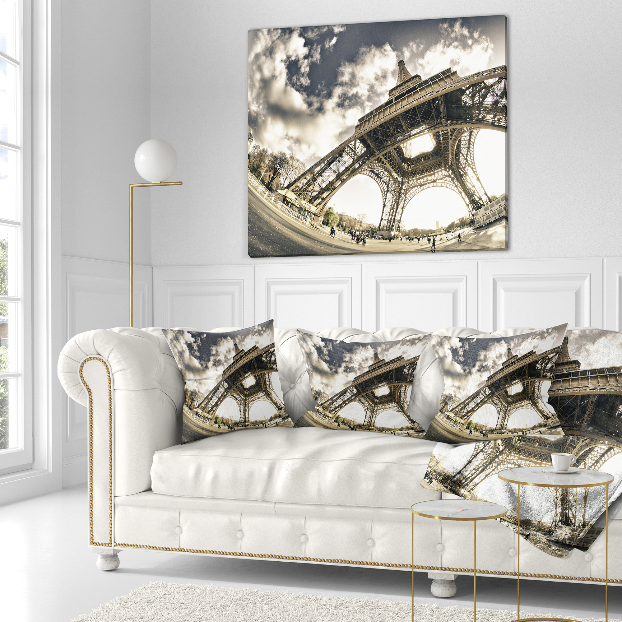 Designart Paris Eiffel Towerin Sunny Winter Morning - Throw Pillow - 16x16