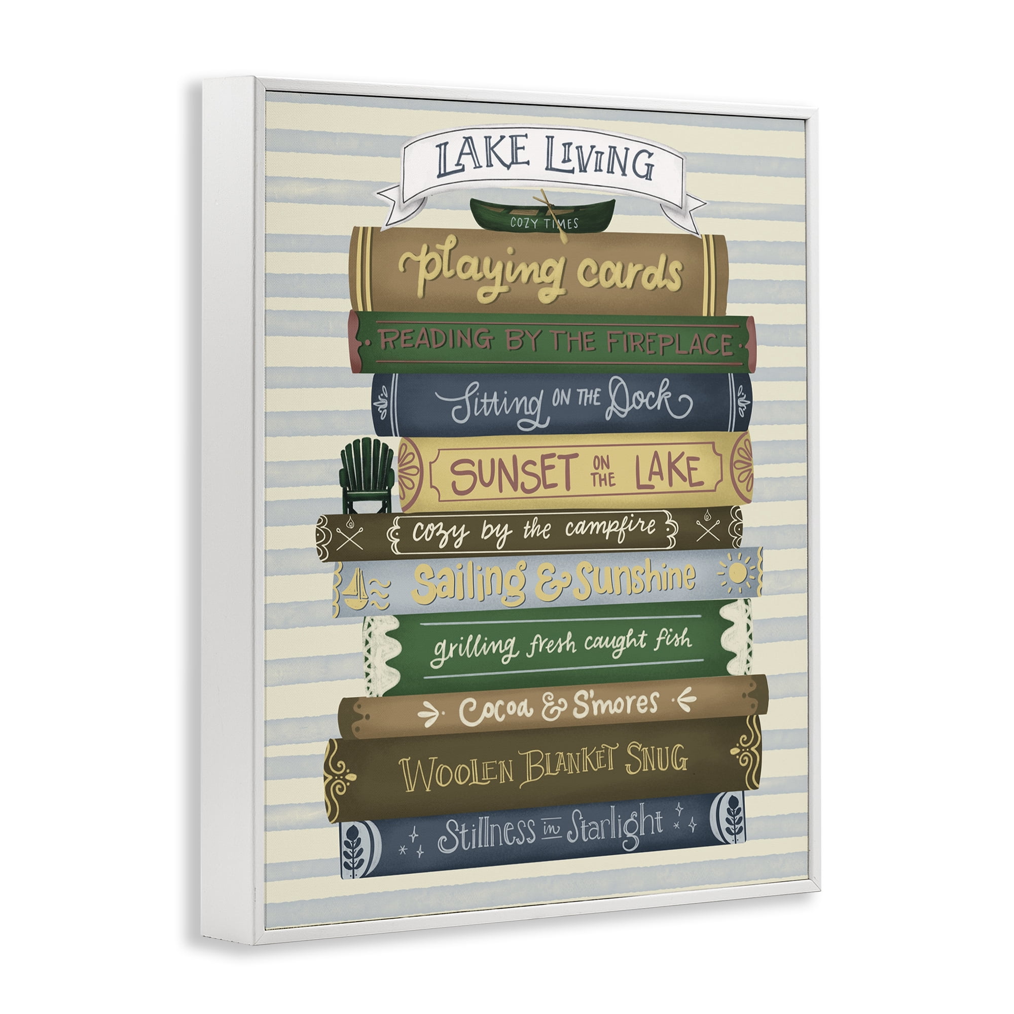 Stupell Industries Lake Living Book Stack White Framed Giclee Art, design by Giao Williams