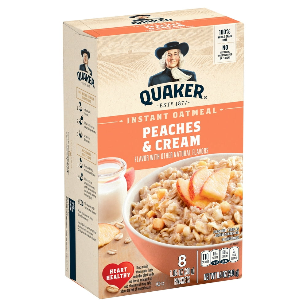 Quaker Instant Oatmeal, Peaches & Cream, 8.4 Oz, 8 Count