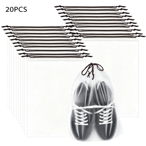 MIARONIN 20PCS Transparent Travel Shoe Bags, Large 15.7x11.8in Waterproof Drawstring Pouches, Clear Shoe Storage for Suitcase, Travel, Moving and Clothing Organizer for Men Women