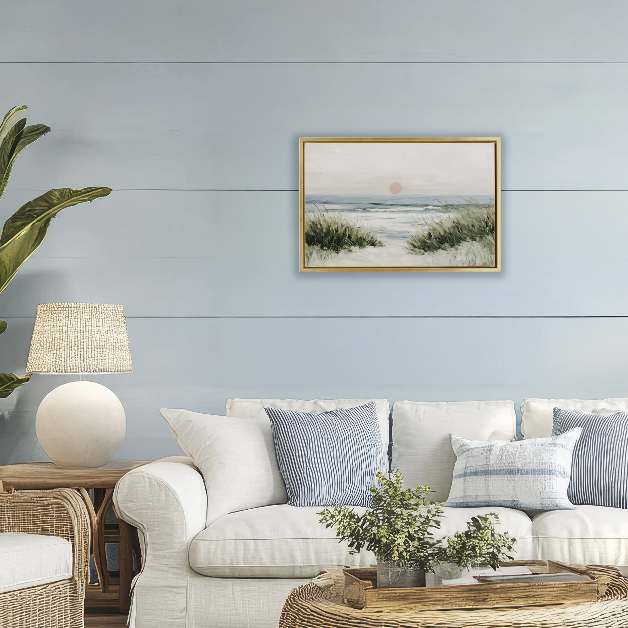 Stupell Industries Coastal Dunes with Wild Beach Grass Gold Framed Floater Canvas Wall Art, design by Chromatic Storm Studio