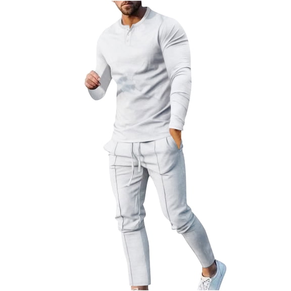 SHTXOZHI Mens Casual Sweatsuit 2 Piece Long Sleeve Shirts Jogger Pant Tracksuit Set Lounge Activewear