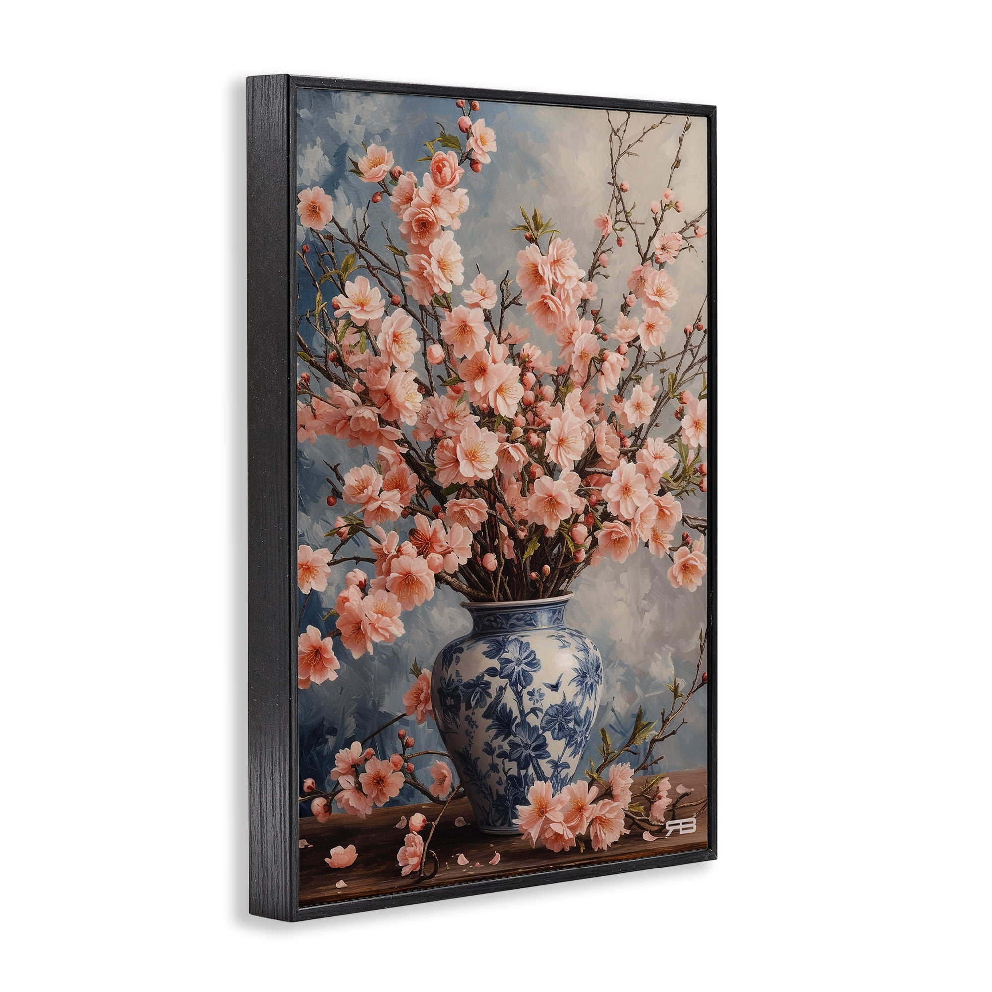 Stupell Industries Detailed Cherry Blossom Vase Botanical & Floral Painting Black Framed Art Print Wall Art, 12 x 18