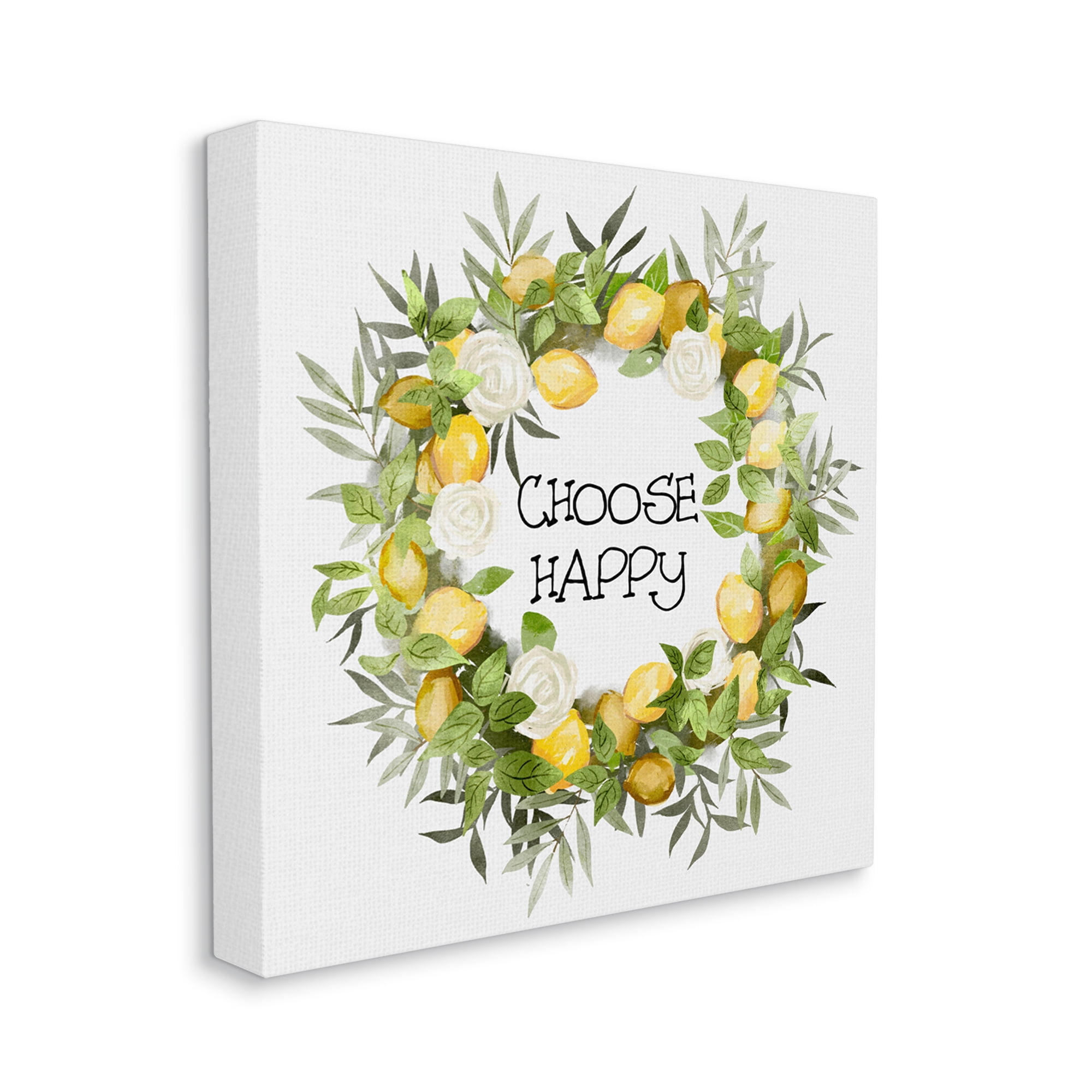 Stupell Choose Happy Lemon Roses Wreath Botanical & Floral Painting Gallery Wrapped Canvas Print Wall Art