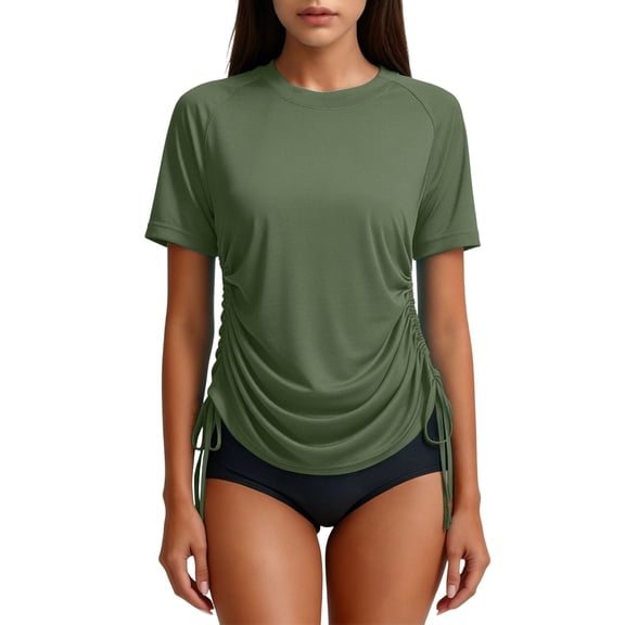 JGGSPWM Women's Short Sleeve Rash Guard Shirts Sun Protection Swim Shirts UPF 50 Lightweight Adjustable Tie Swimwear Green M