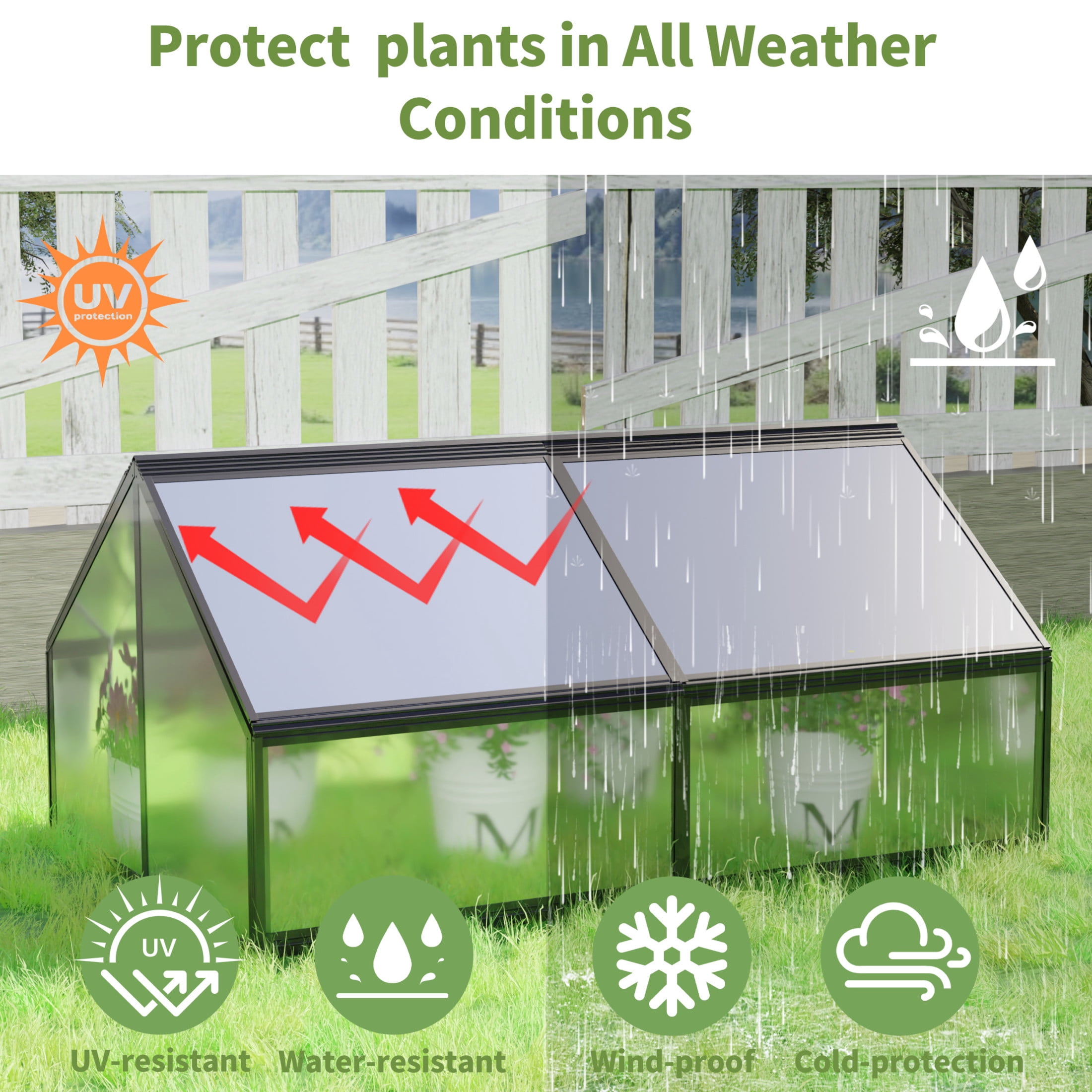 Noble House 68.7" Large Greenhouse and Raised Flower Bed, Polycarbonate Box for Outdoor Plant Vegetable, Black