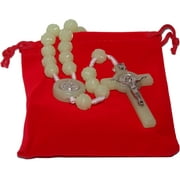 Light in the Dark Phosphorous luminous Saint Benedict Rosary / necklace with Velvet bag