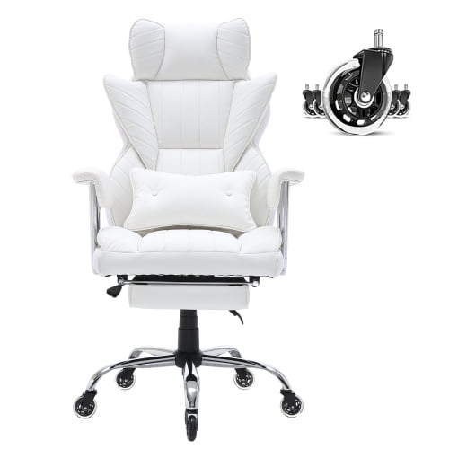 Silla de oficina reclinable con reposapiés, Silla de oficina ancha de cuero PU de uso pesado, Sillas de oficina ejecutivas grandes y altas con soporte lumbar, Fuerte base de metal Ruedas silenciosas