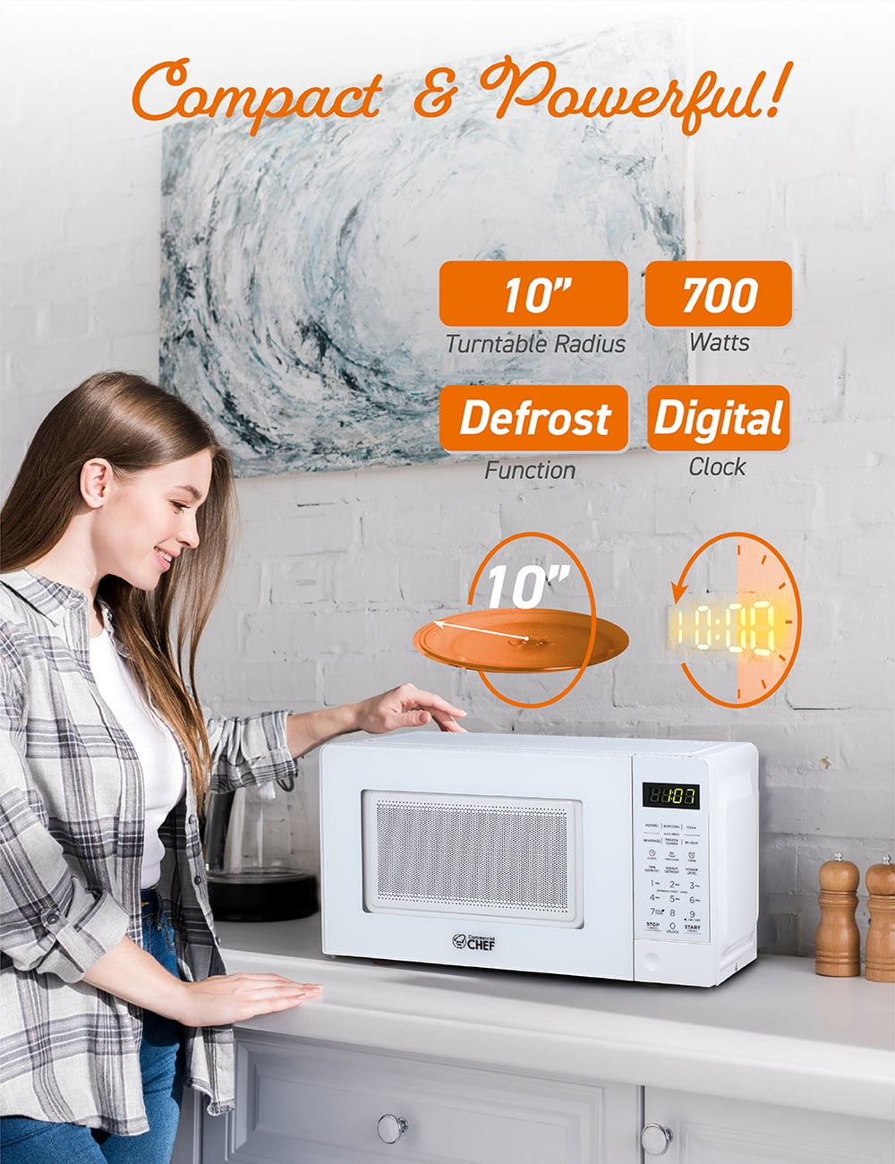 Commercial Chef CHM770W 0.7 Cubic Feet Microwave Oven, White