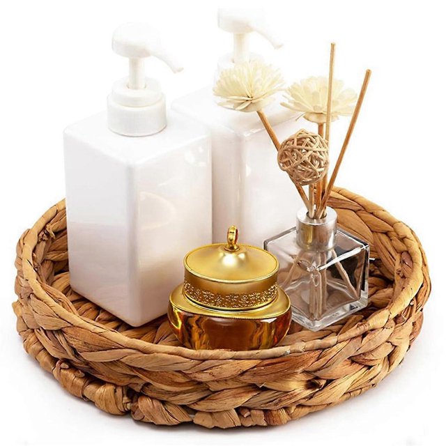 Round Wicker Baskets,Hand Woven Tray Storage Baskets Natural Water Hyacinth Small Basket for Fruit Kitchen Table