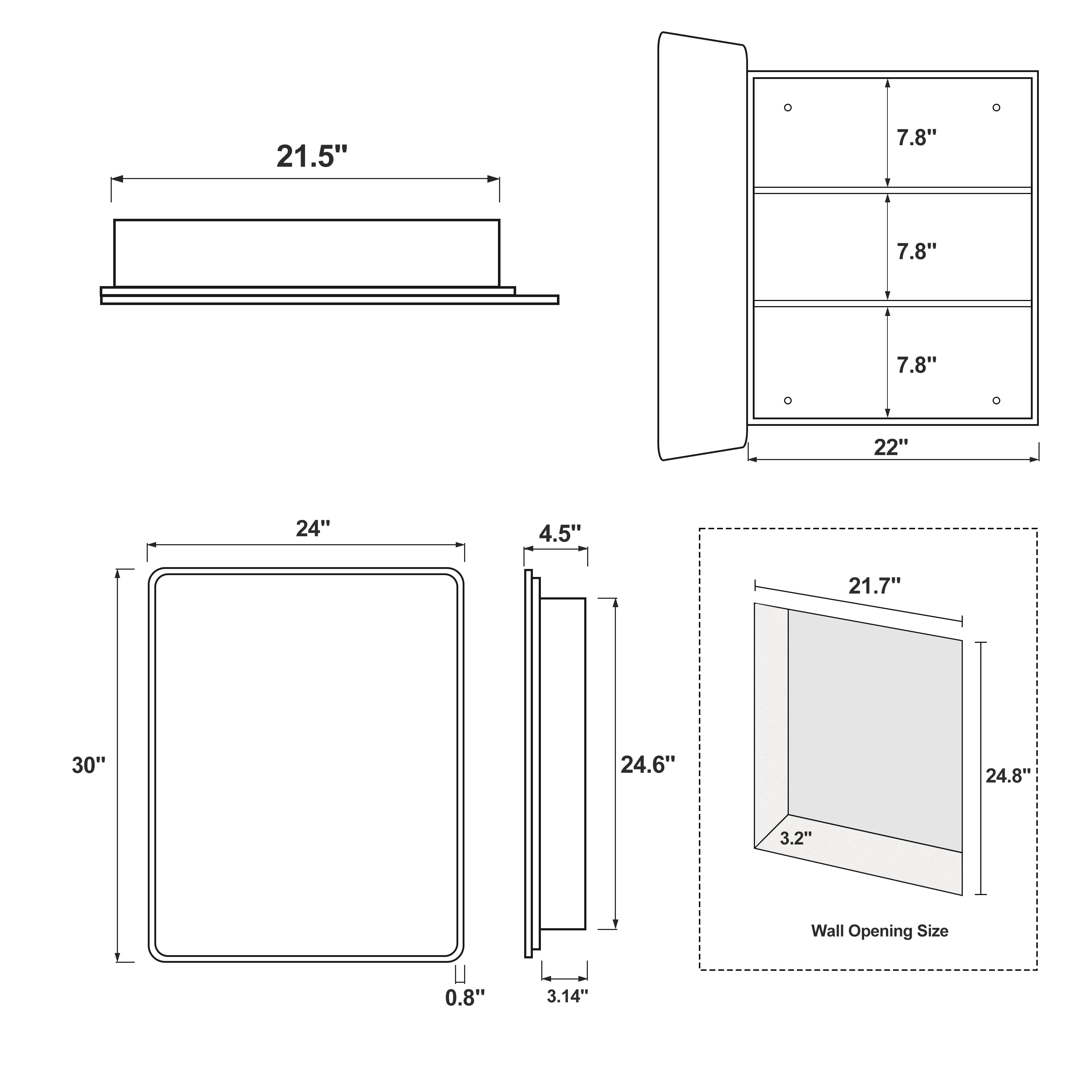 30"x24" Rectangle Recessed/Surface Mount Medicine Cabinet with Mirror,Black