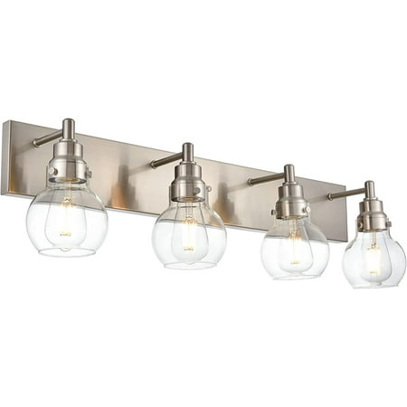 

YIGOU 4-Light Vanity Light Fixtures Modern Bathroom Vanity Light in Brushed Nickel for Bathroom Lighting Indoor Wall Sconce Lighting with Clear Globe Glass Suit for Powder Room Foyer