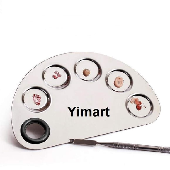 Yimart Pro Maquillaje de acero inoxidable Cosmético Artista Cinco agujeros Mezcla Paleta Espátula