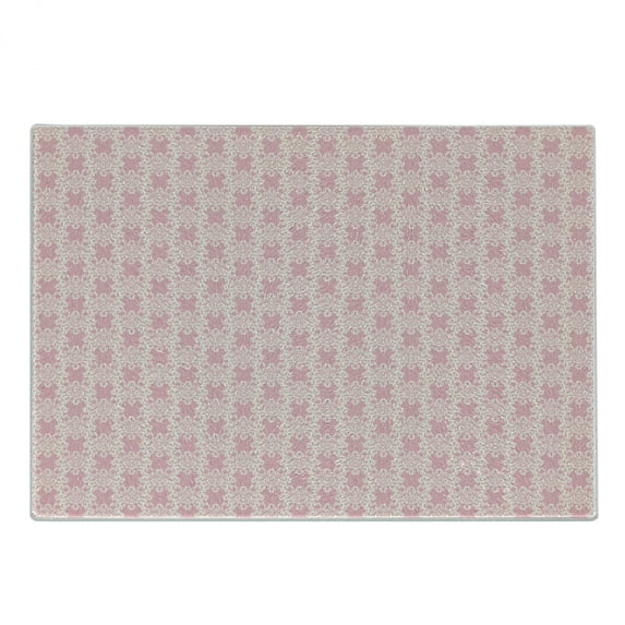 Pink Damask Cutting Board, Victorian Inspired Monochrome Floral Girly Delicate Repetitive Pattern, Decorative Tempered Glass Cutting and Serving Board, in 3 Sizes, by Ambesonne