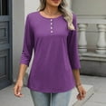 thumbnail image 6 of IROINNID Long Sleeve T-Shirts for Women Printed Loose T-shirt Mid-length 3/4 Sleeves Blouse Round Neck Home Tops(Z01#Purple,M), 6 of 8
