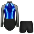 thumbnail image 2 of YONGHS Leotards for Girls Glitter Long Sleeve Gymnastics with Booty Shorts Bottoms Outfits Tracksuit Blue&Black 8, 2 of 8
