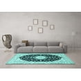 thumbnail image 3 of Ahgly Company Machine Washable Indoor Square Medallion Turquoise Blue Traditional Area Rugs, 7' Square, 3 of 4