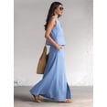 thumbnail image 6 of Summer Skirt Sets Women 2 Piece Outfits Sleeveless Top Elastic Waist Maxi Dress Sets with Pockets Blue XL, 6 of 7