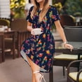 thumbnail image 3 of Honeii Colorful Birds Print Women’s Short Sleeve Dress, Comfortable Casual Dress, Soft Polyester Spandex Blend, Stylish Everyday Wear for Summer, Perfect for Travel and Vacation, 3 of 6