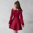 thumbnail image 4 of Square Neck Puff Sleeve High Waist A Pendulum Dress 2024 Spring/Summer, 4 of 5