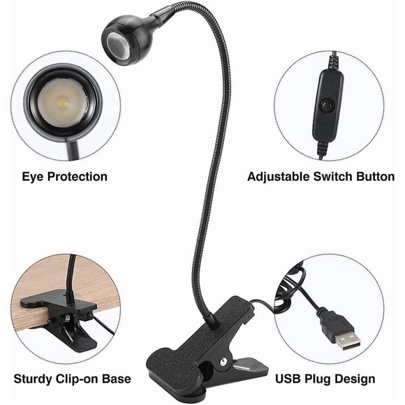 USB LED Table Lamp, Headboard Reading Lamp, Clamp Reading Lamp with Clip and Battery Port