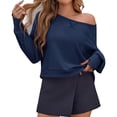 thumbnail image 2 of Solid Color Spring Fall Long Sleeve Off Shoulder Casual Crop Sweatshirt, 2 of 6