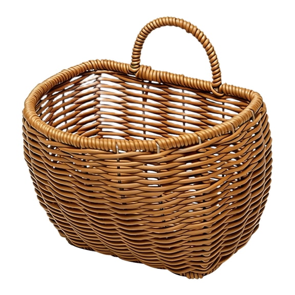 Wall Mounted Woven Storage Basket, Imitation Rattan Large Size, For Kitchen Onions And Garlic, No-Drill Installation, Rustic Decor