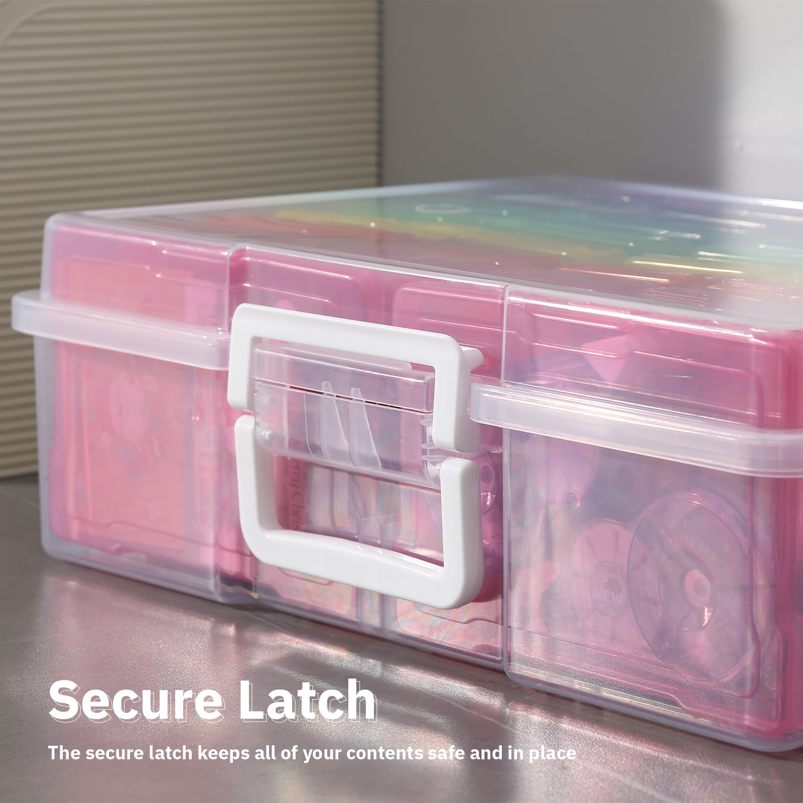 Novelinks Transparent 4" x 6" Photo Cases and Clear Craft Keeper with Handle - 16 Inner Cases Plastic Storage Container Box (Multi-colored)