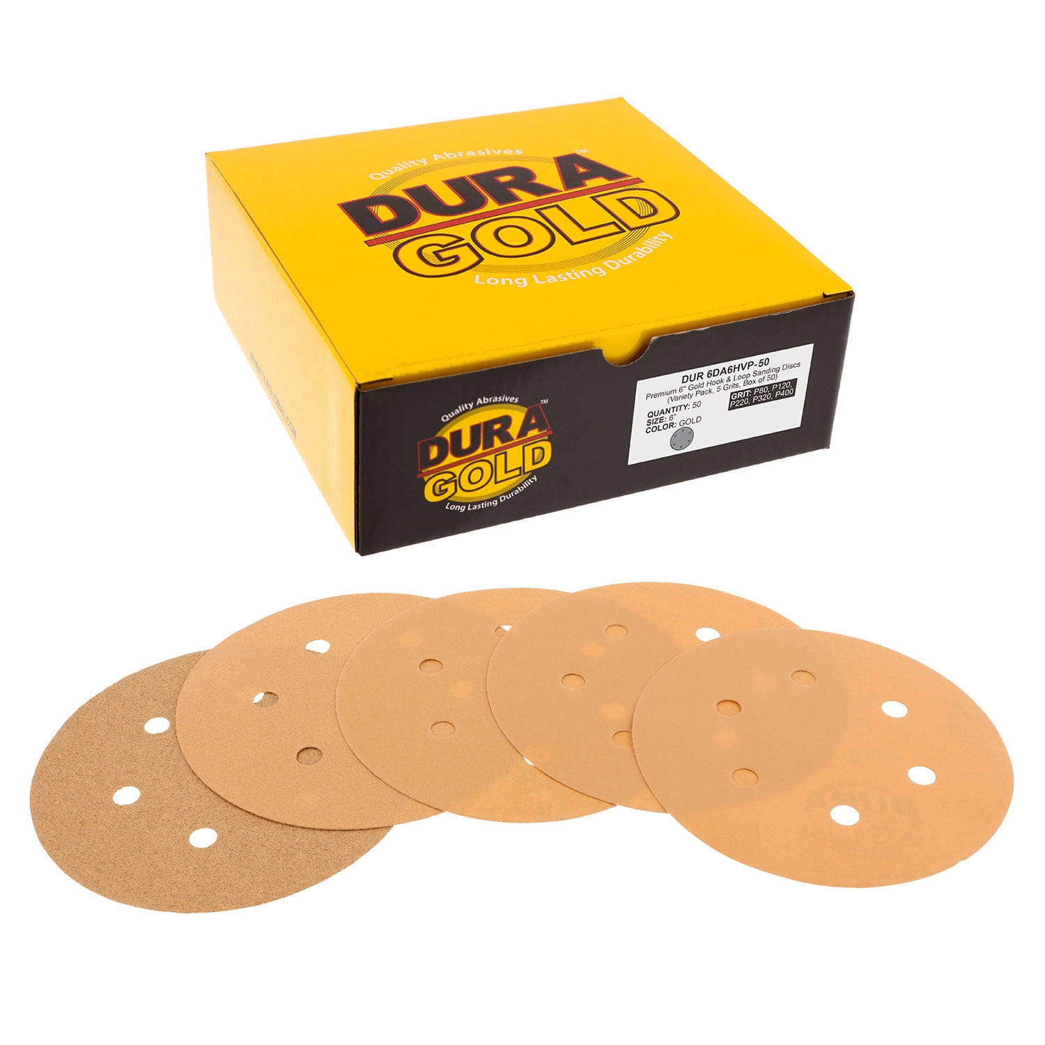 Variety Pack 6" Gold Hook & Loop 6Hole Sanding Discs for DA Sanders