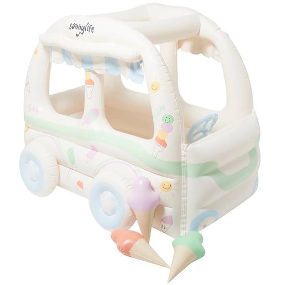 Sunnylife: Inflatable Cubby Vehicle - Summer Sundae - Pastel Ice Cream Truck, Center, 3 Inflatable Cones, In-Outdoor Hide-Out Playhouse, Kids 3 