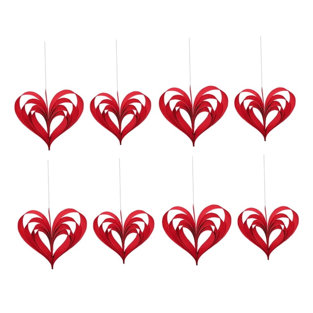 8 guirnaldas de papel en forma de corazón para compromiso, propuesta, adornos de corazón 3D para el Día de Valentín, Día de Madre y fiesta. rojo