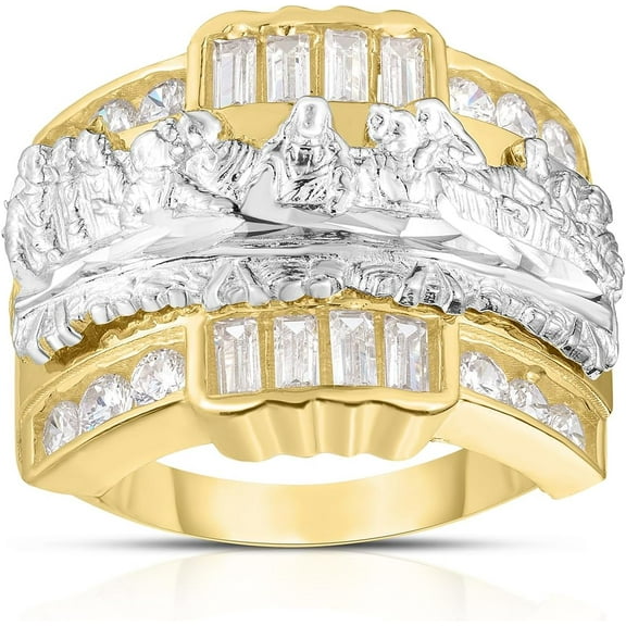 Floreo 10k Yellow Gold and White Gold Last Supper Baugette CZ Ring (Large, 19mm)