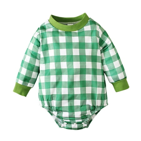 

fvwitlyh Snap Apparel Toddler Kids Boys Plaid Prints Long Sleeves Romper Jumpsuit Cloths Shirts
