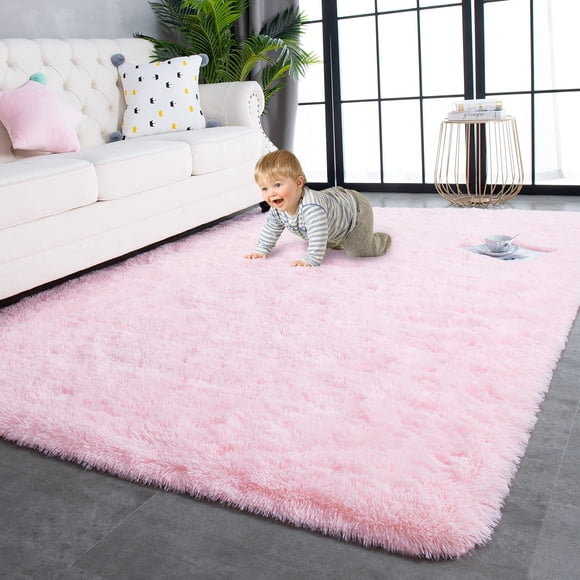 Alfombra TWINNIS supersuave de felpa rosa, 122 x 180 cm, antideslizante