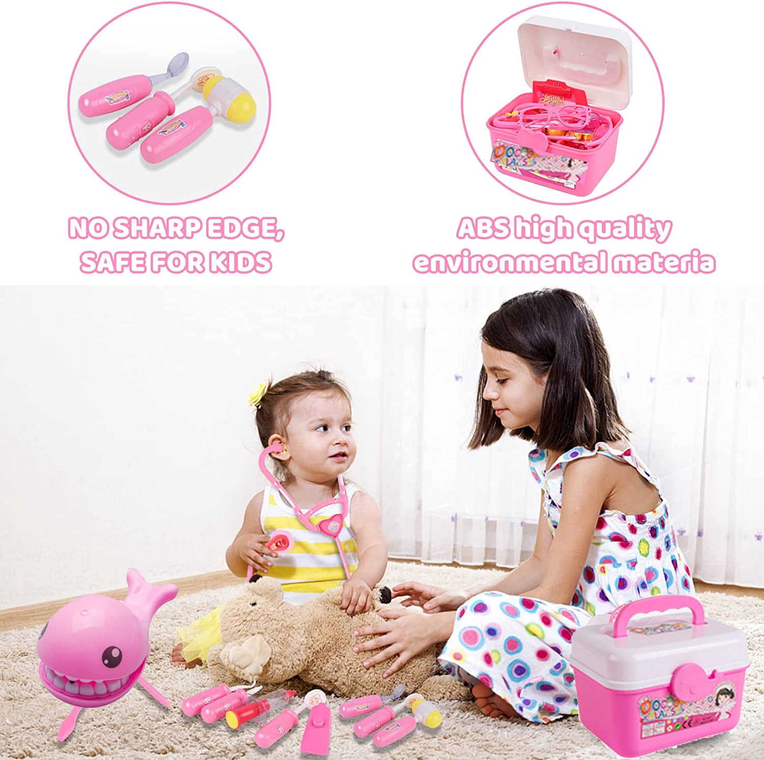 NimJoy 40 Pcs Pink Toddler Medical Kit Pretend Doctor Play Set Preshool Toy for Girls 3-6 Years Boys Kids Birthday Christmas Present