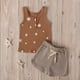 thumbnail image 2 of Ropa Para Bebés Y Niñas, Conjunto Para Niños Pequeños, Chaleco De Lunares De Verano, Pantalones Cortos Con Botones, Conjunto De Dos Piezas, Marrón Odeerbi LM103-10240, 2 of 9