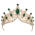thumbnail image 1 of Mujeres Faux Crystal Queen Crowns Tiara, Princess Rhinestone Headband, Bride Wedding Birthday Party Cosplay Accesorios para el cabello, Gold Tone Green, 1 of 1