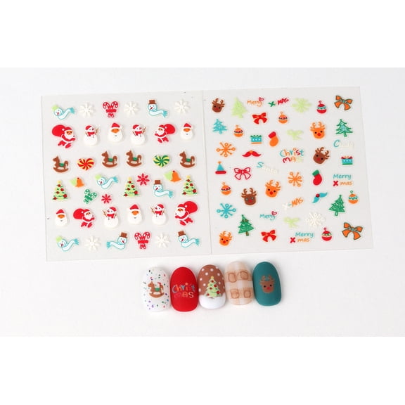 GlossyBlossom 3D Christmas Nail Stickers – Korean Made Holiday Nail Art Decals for Festive DIY Manicure, Santa, Reindeer, Snowflake & Tree Designs