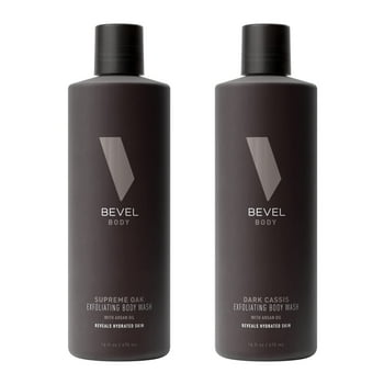 Bevel Exfoliating Body Wash Bundle for Men - Dark Cassis & Supreme Oak Scent Bundle with Charcoal and Argan Oil, 16 Oz