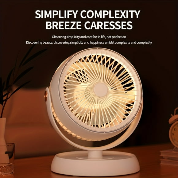 Portable Rechargeable Circulation Fan with Night Light - Ultra-Quiet, 5 Adjustable Speeds, Warm Glow, Compact & Lightweight for Home, Office, and Outdoor Use, Portable Fan