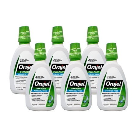Orajel 2X Medicated Gum Pain Rinse, Alcohol-Free Oral Pain Relief, Soothing Mint, 16 fl oz Pack of 6