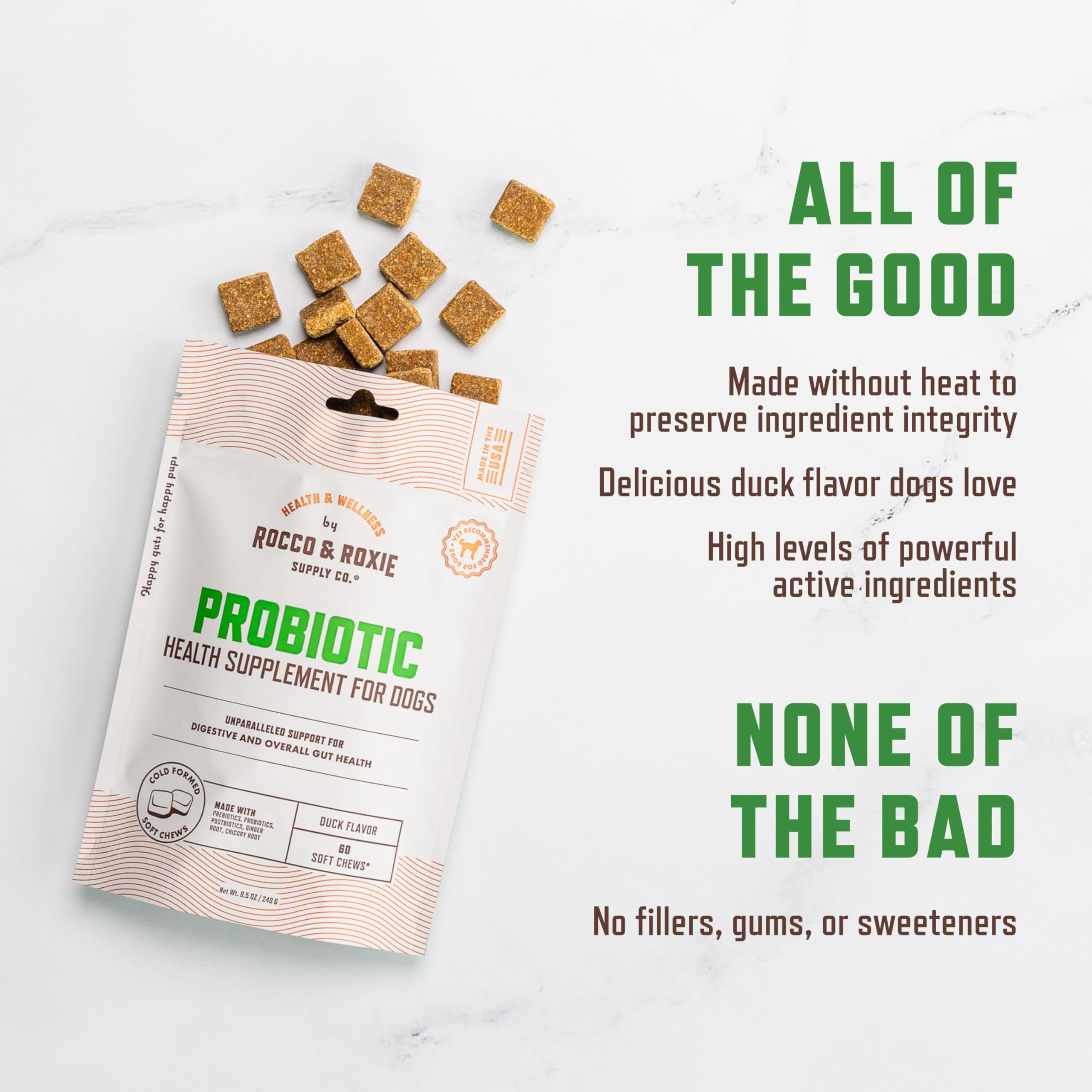 (5 pack) Rocco & Roxie Probiotics for Dogs, Support Gut and Digestive Health, Anti Diarrhea, Constipation & Gas Relief, Allergies, & Itchy Skin, Prebiotics, Enzymes, Puppy to Senior Dog Supplements Chews 60ct