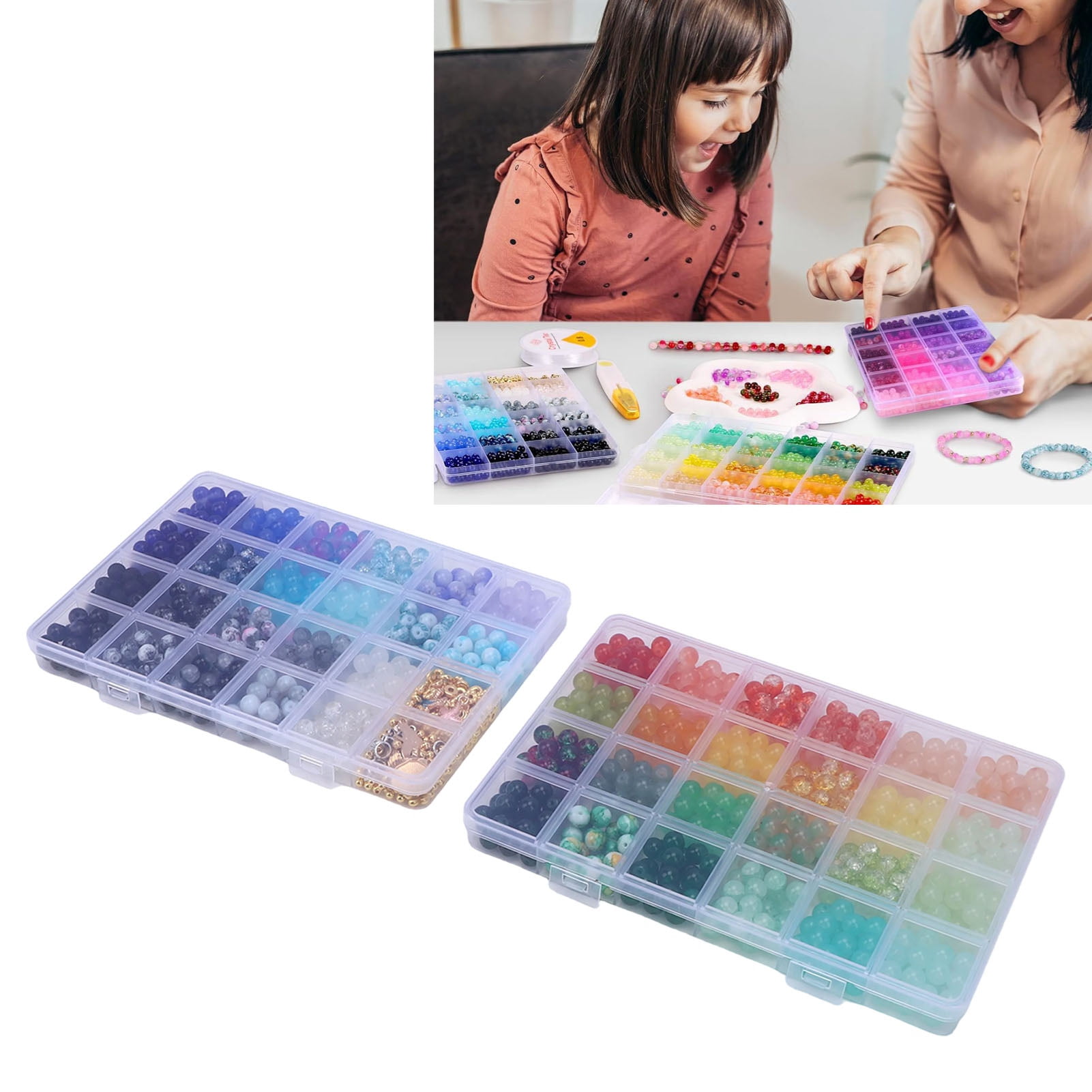 NFTIGB 1190Pcs Beading Craft Supplies 48 Colors Crackle Round Beads for Bracelet Jewelry Making Earrings Necklace Kits 8mm Spacer Charms Style 4