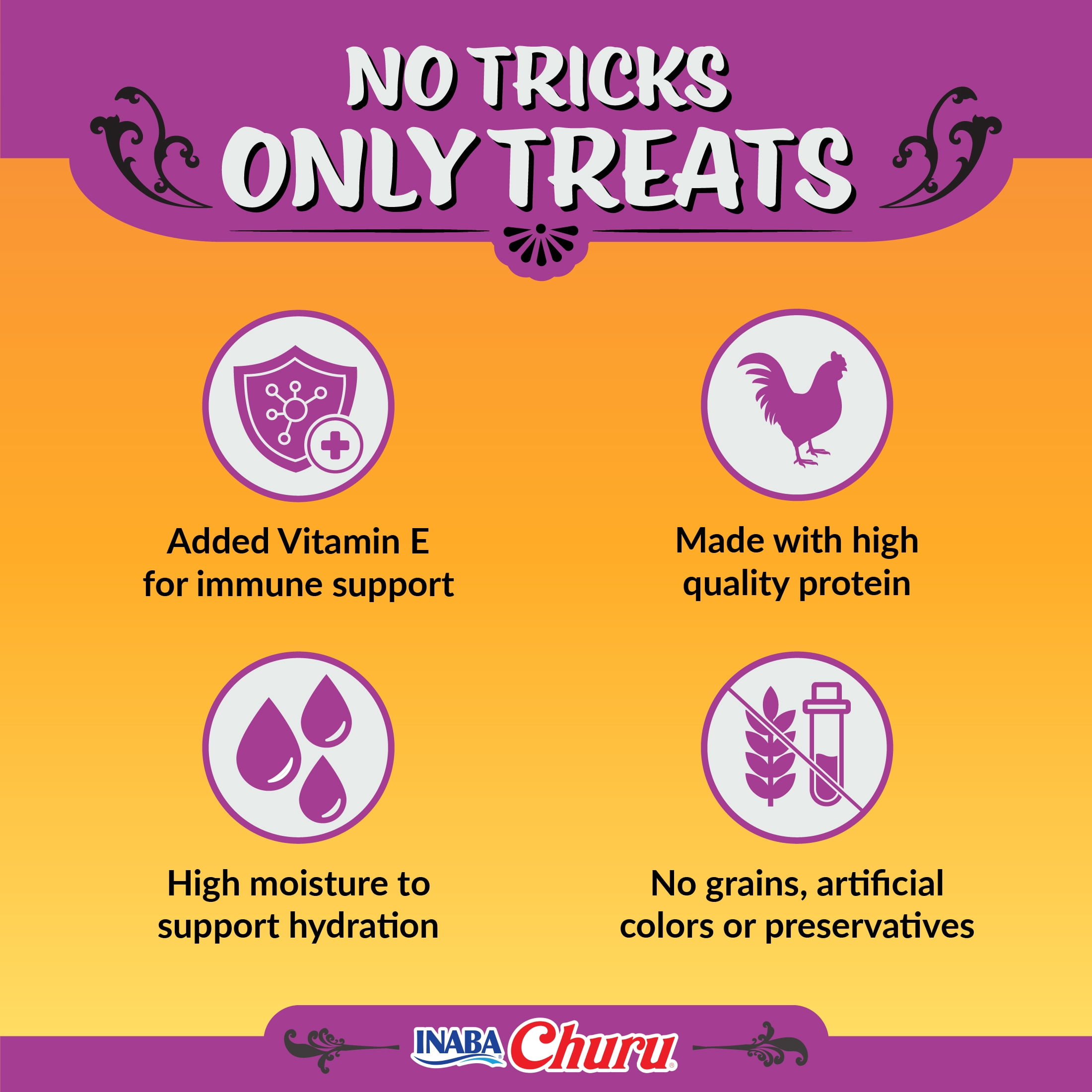 INABA Churu Halloween Cat Treats Chicken Recipe, Lickable Creamy Puree, Grain-Free with Vitamin E, 0.5 oz Tubes, 8 Count