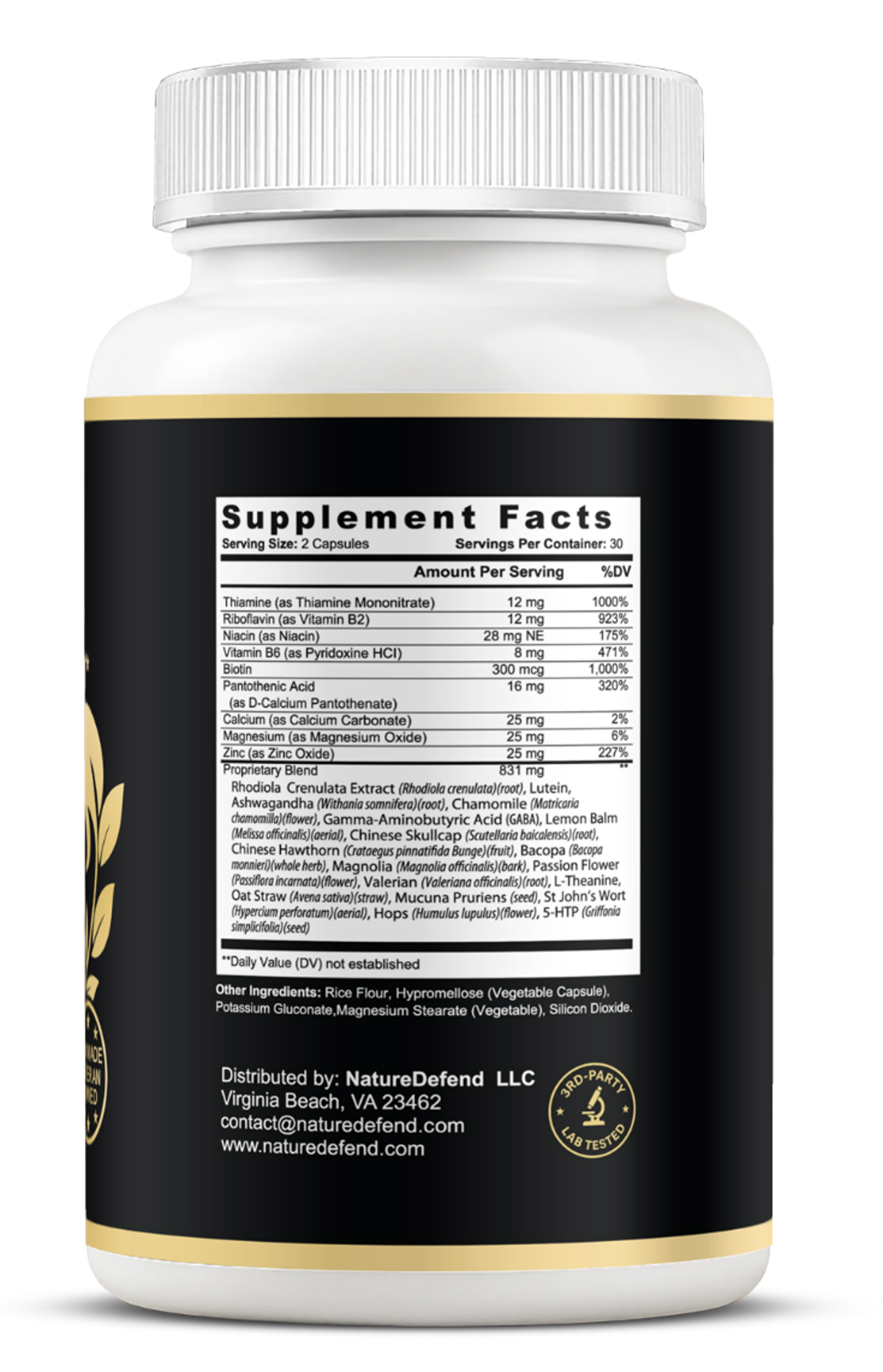 NatureDefend Stress Support Complex Supplement, B-Vitamins & St. John’s Wort, 60 Capsules, Veteran-Owned, USA Made