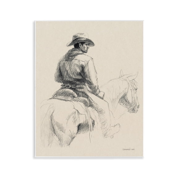 Stupell Industries Rustic Lodge Cowboy & Horse Sketch Wall Plaque Art, 11 x 14, by Danhui Nai
