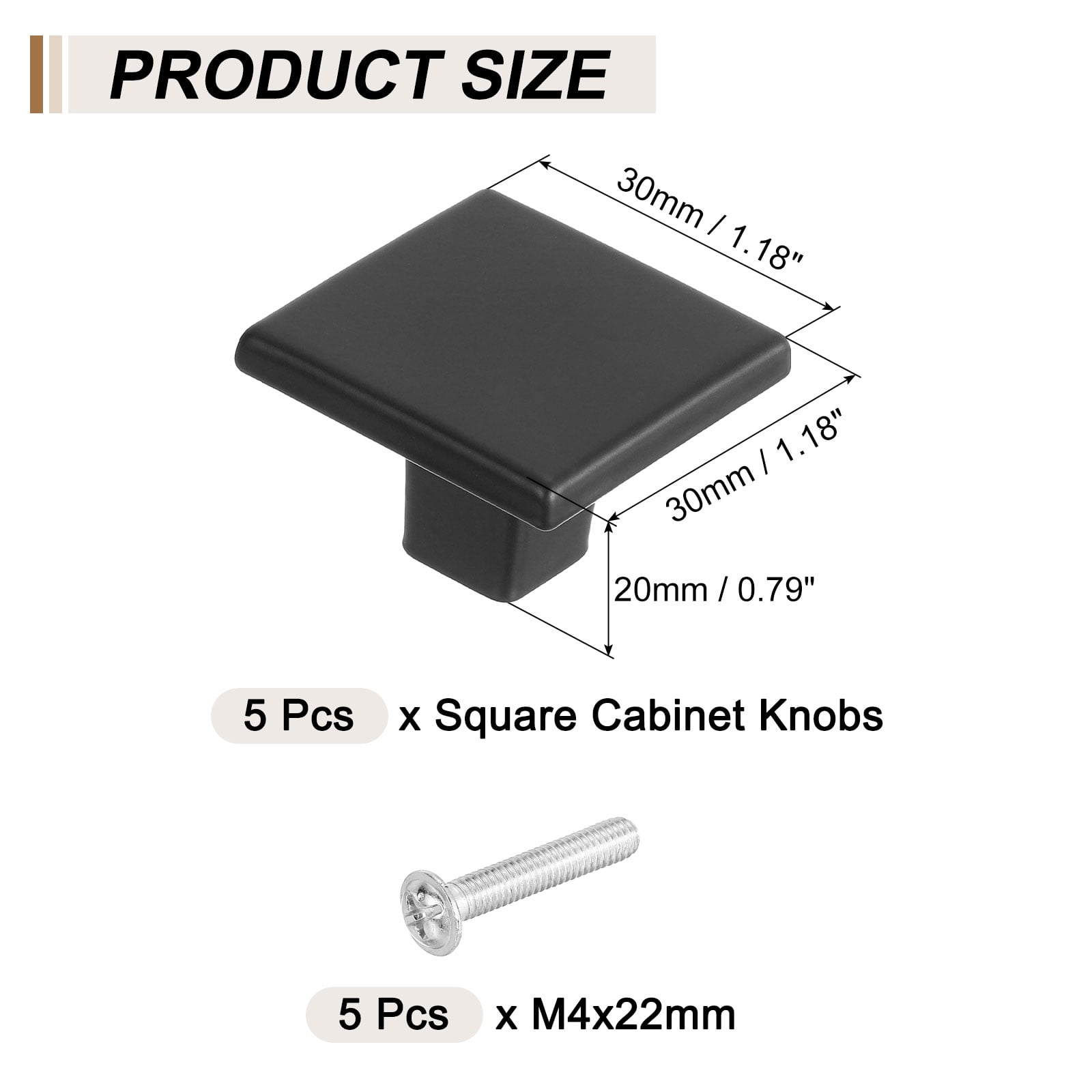 Uxcell 5 Pack Square Cabinet Knobs, 1.2 Inch Square Kitchen Cabinet Knob Aluminum Alloy Solid Drawer Knob Handle Pulls for Kitchen Cabinets Bedroom Dresser Wardrobe, Black